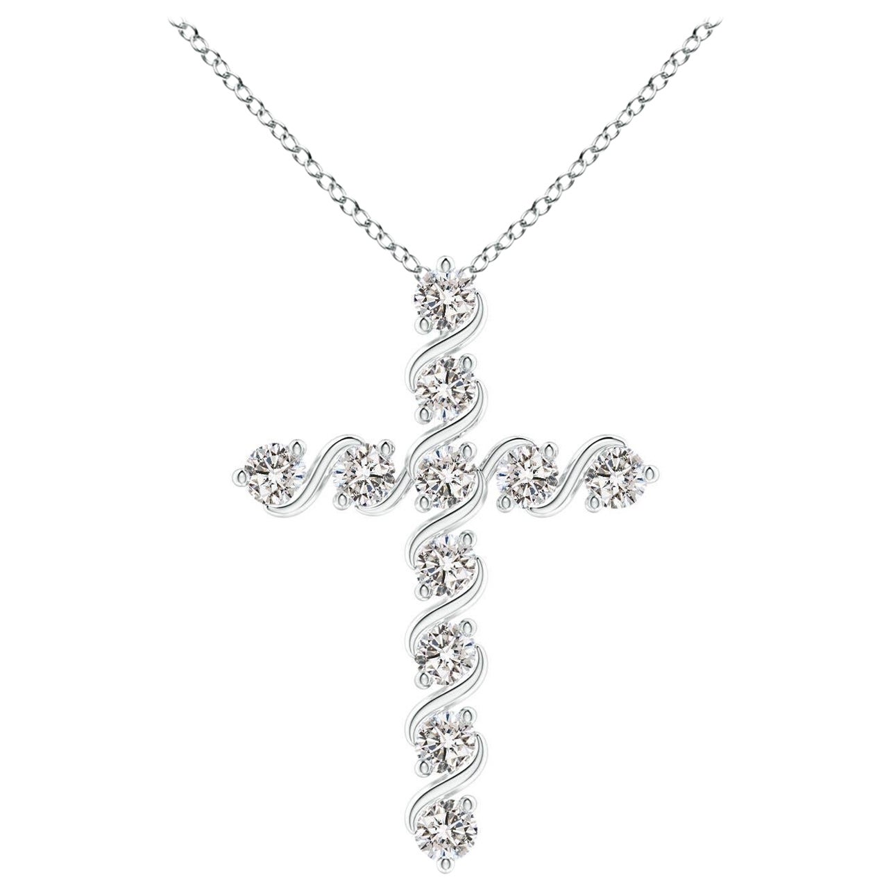 Angara Natural Prong und Bar Set Diamond Cross Anhänger in 14K Weißgold