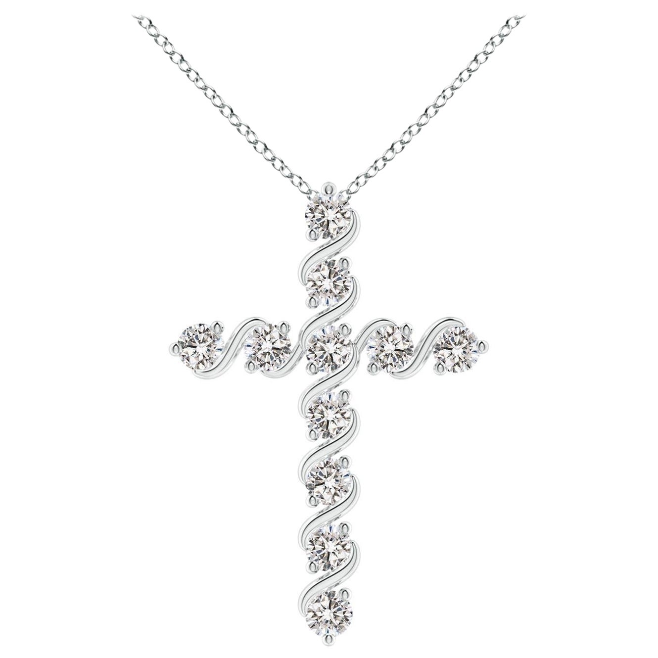 Angara Natural Prong und Bar Set Diamond Cross Anhänger in 14K Weißgold