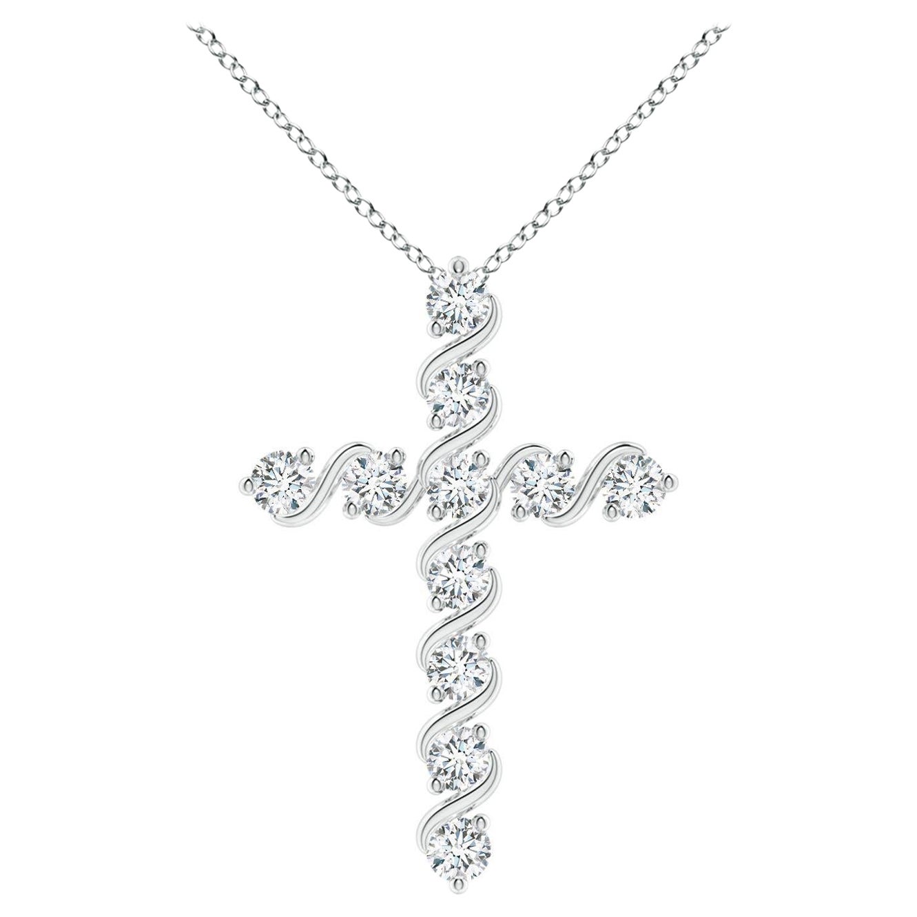 Angara Natural Prong und Bar Set Diamond Cross Anhänger in 14K Weißgold
