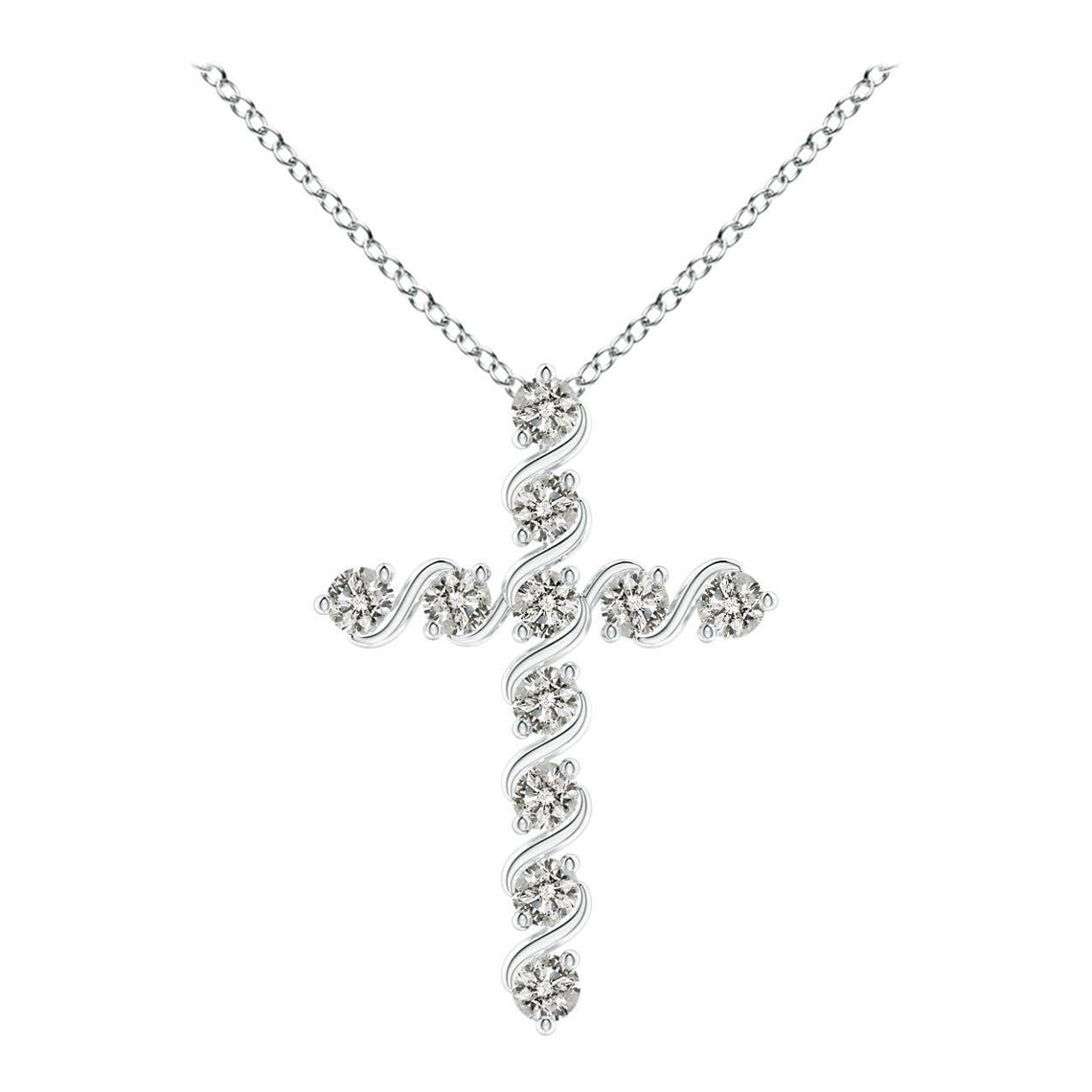 Angara Natural Prong und Bar Set Diamond Cross Anhänger in 14K Weißgold