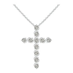 Angara Natural Prong and Bar Set Diamond Cross Pendant in 14K White Gold