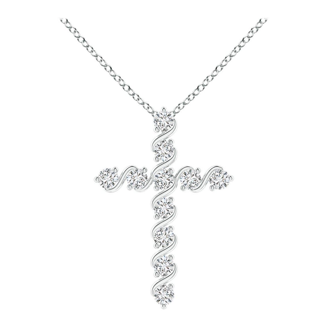 Angara Natural Prong und Bar Set Diamond Cross Anhänger in 14K Weißgold
