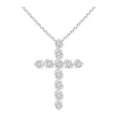 Angara Natural Prong and Bar Set Diamond Cross Pendant in 14K White Gold