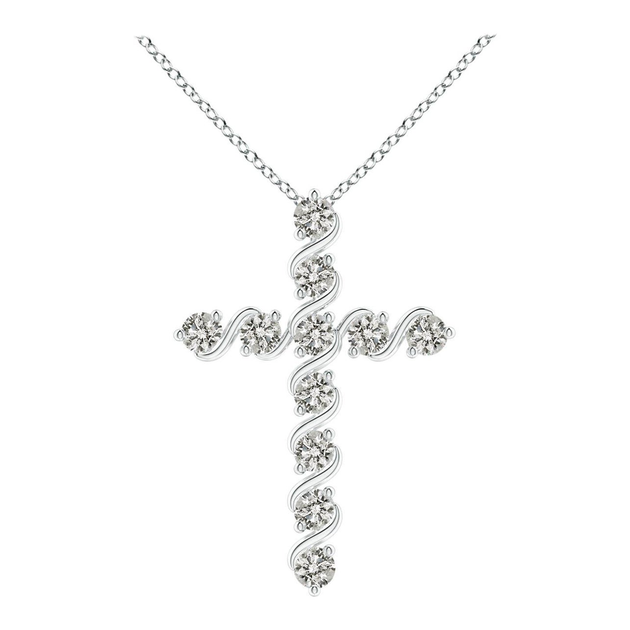 Angara Natural Prong und Bar Set Diamond Cross Anhänger in 14K Weißgold im Angebot