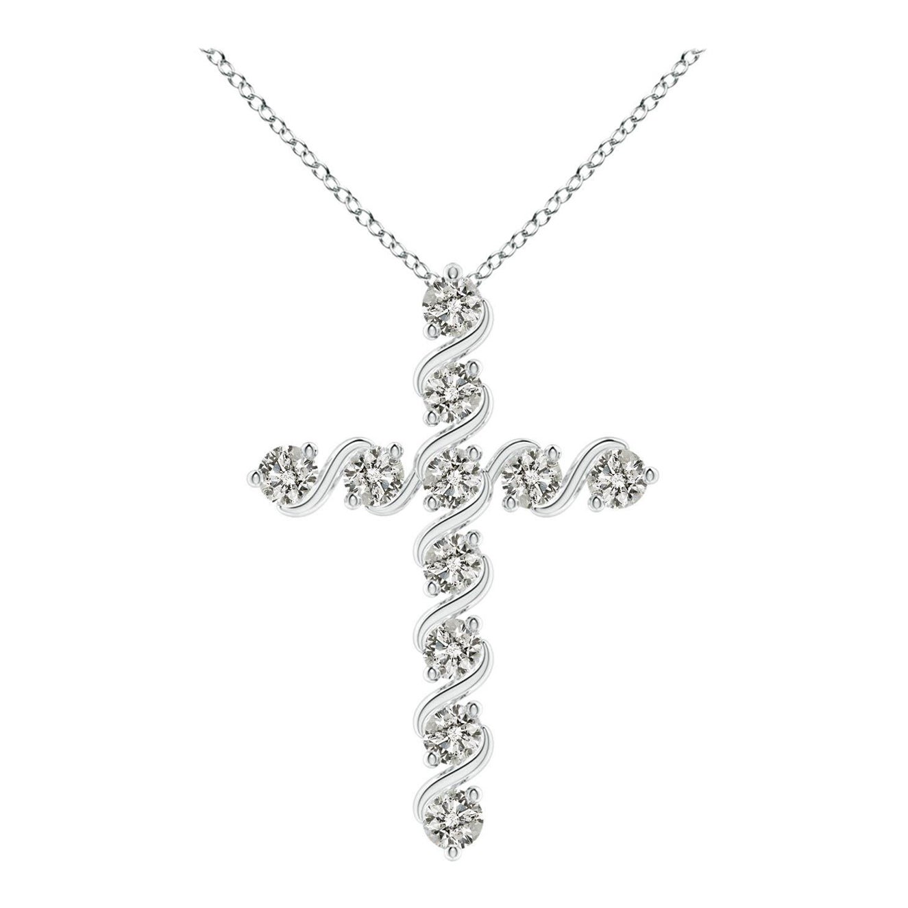 Angara Natural Prong und Bar Set Diamond Cross Anhänger in 14K Weißgold