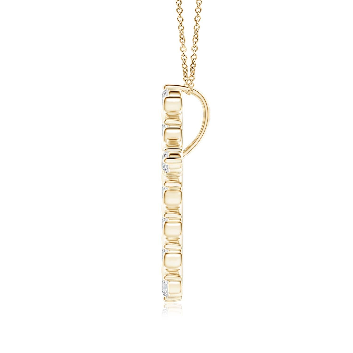 Designed with a hint of fluid elegance, this 14k yellow gold cross pendant elicits feminine charm. The brilliant diamonds are secured in a unique prong and bar setting amid swirl-like details, exhibiting an eye-catching look.
Diamond is the April