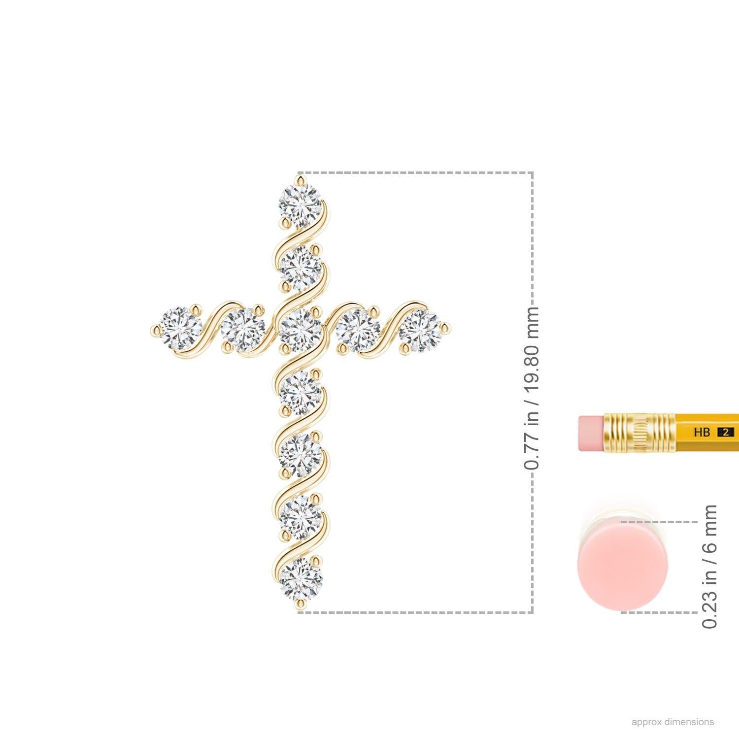 Round Cut Angara Natural Prong and Bar Set Diamond Cross Pendant in 14K Yellow Gold For Sale