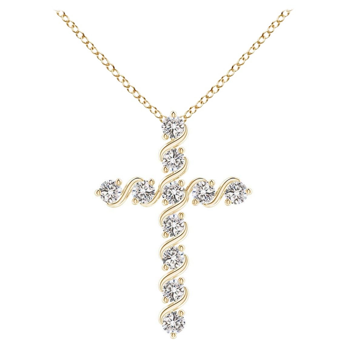 Angara Natural Prong und Bar Set Diamant-Kreuz-Anhänger in 14K Gelbgold im Angebot