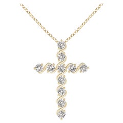Angara Natural Prong und Bar Set Diamant-Kreuz-Anhänger in 14K Gelbgold