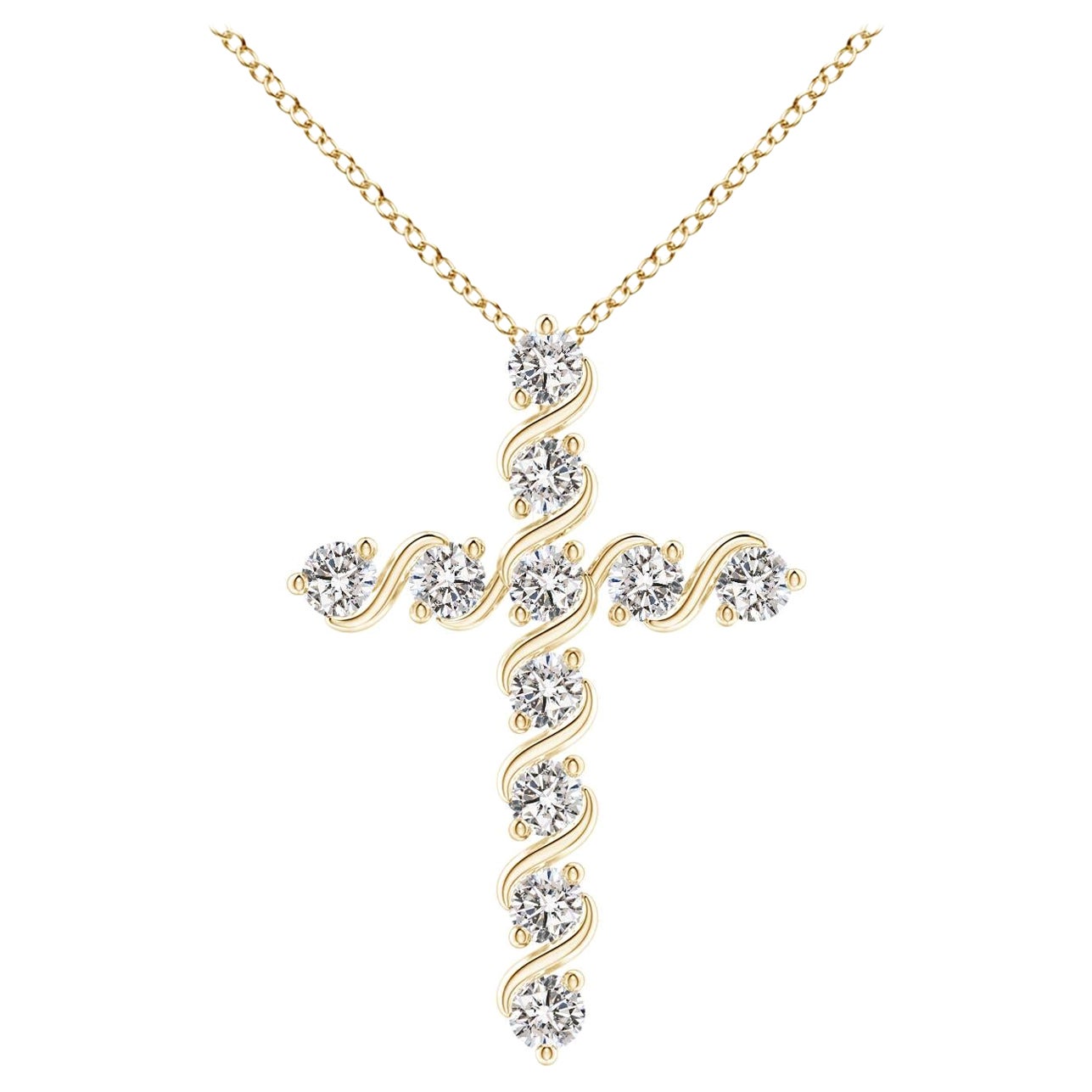 Angara Natural Prong and Bar Set Diamond Cross Pendant in 14K Yellow Gold