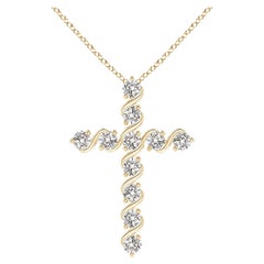 Angara Natural Prong and Bar Set Diamond Cross Pendant in 14K Yellow Gold