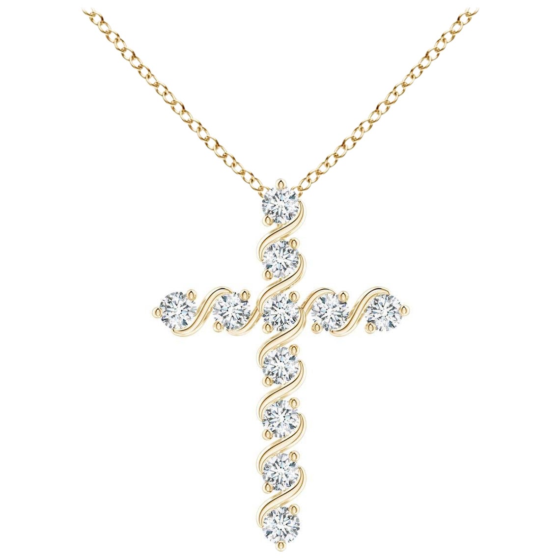 Angara Natural Prong und Bar Set Diamant-Kreuz-Anhänger in 14K Gelbgold