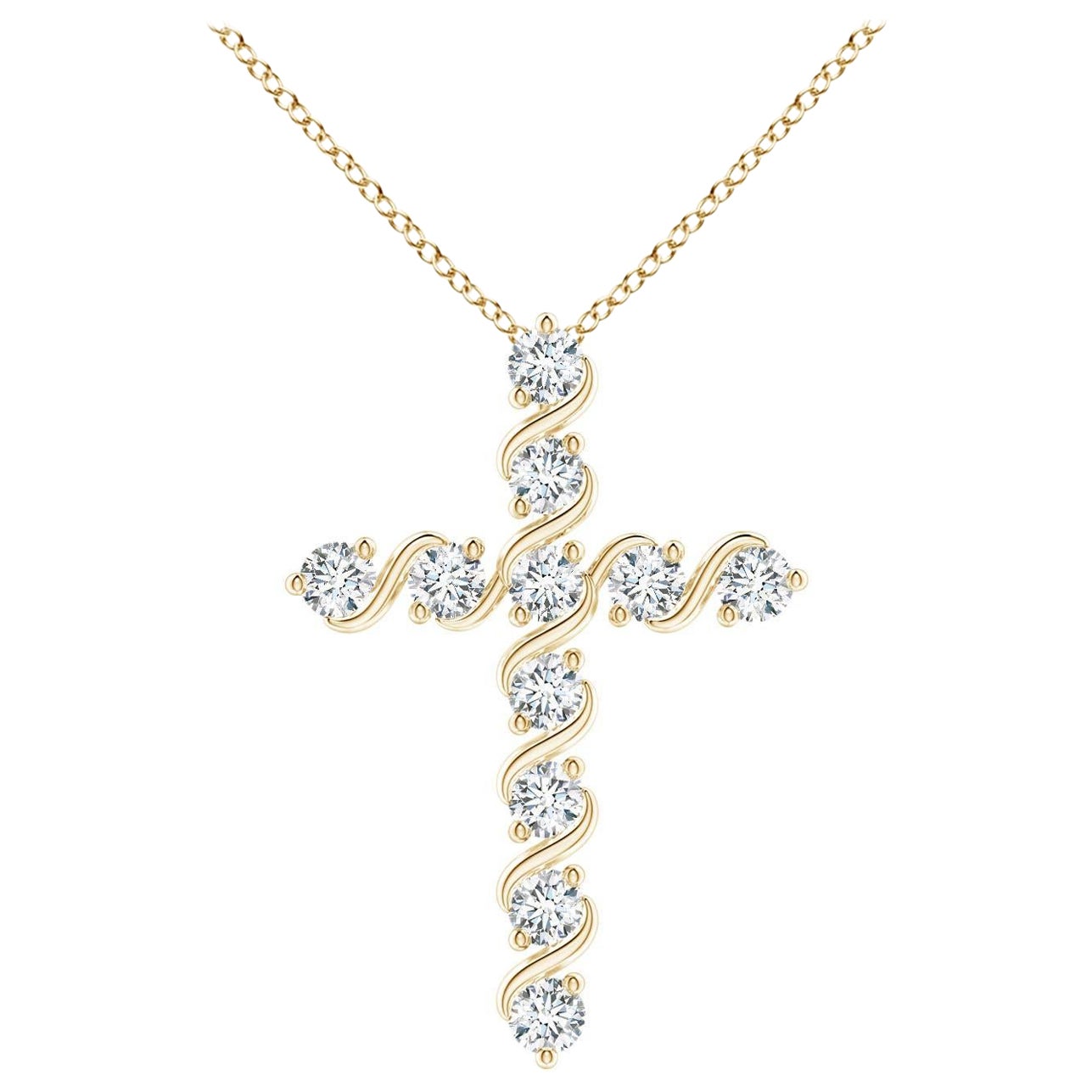 Angara Natural Prong and Bar Set Diamond Cross Pendant in 14K Yellow Gold