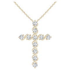 Angara Natural Prong and Bar Set Diamond Cross Pendant in 14K Yellow Gold