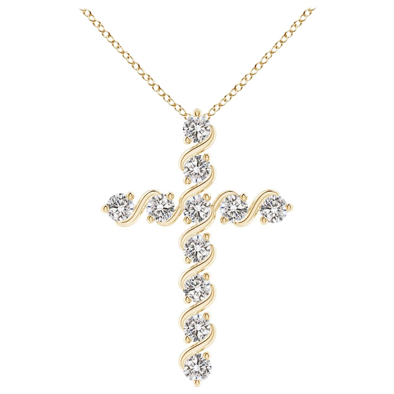 Angara Natural Prong and Bar Set Diamond Cross Pendant in 14K Yellow Gold