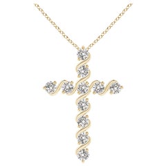 Angara Natural Prong and Bar Set Diamond Cross Pendant in 14K Yellow Gold