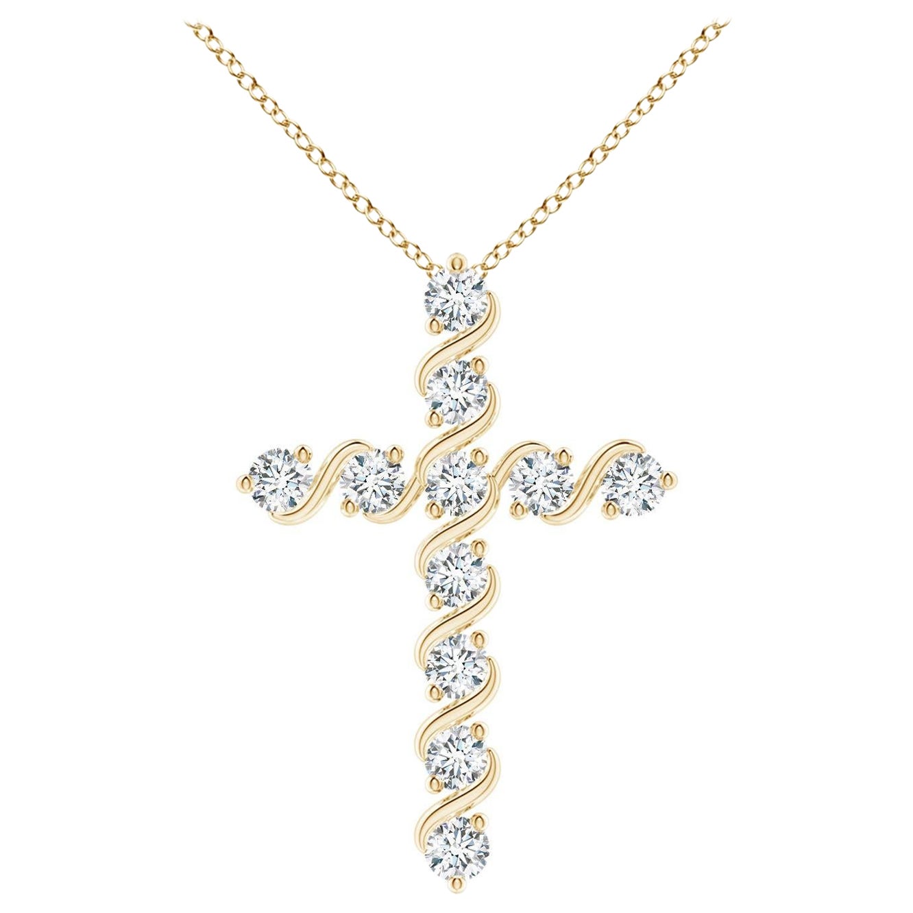 Angara Natural Prong and Bar Set Diamond Cross Pendant in 14K Yellow Gold