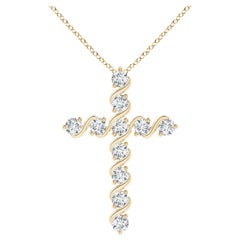 Angara Natural Prong and Bar Set Diamond Cross Pendant in 14K Yellow Gold