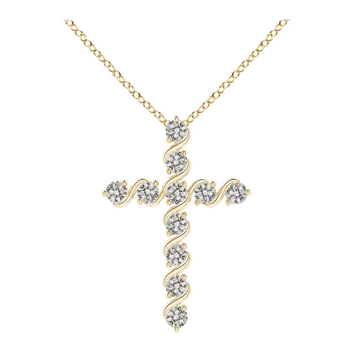 Angara Natural Prong und Bar Set Diamant-Kreuz-Anhänger in 14K Gelbgold