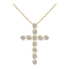 Angara Natural Prong and Bar Set Diamond Cross Pendant in 14K Yellow Gold