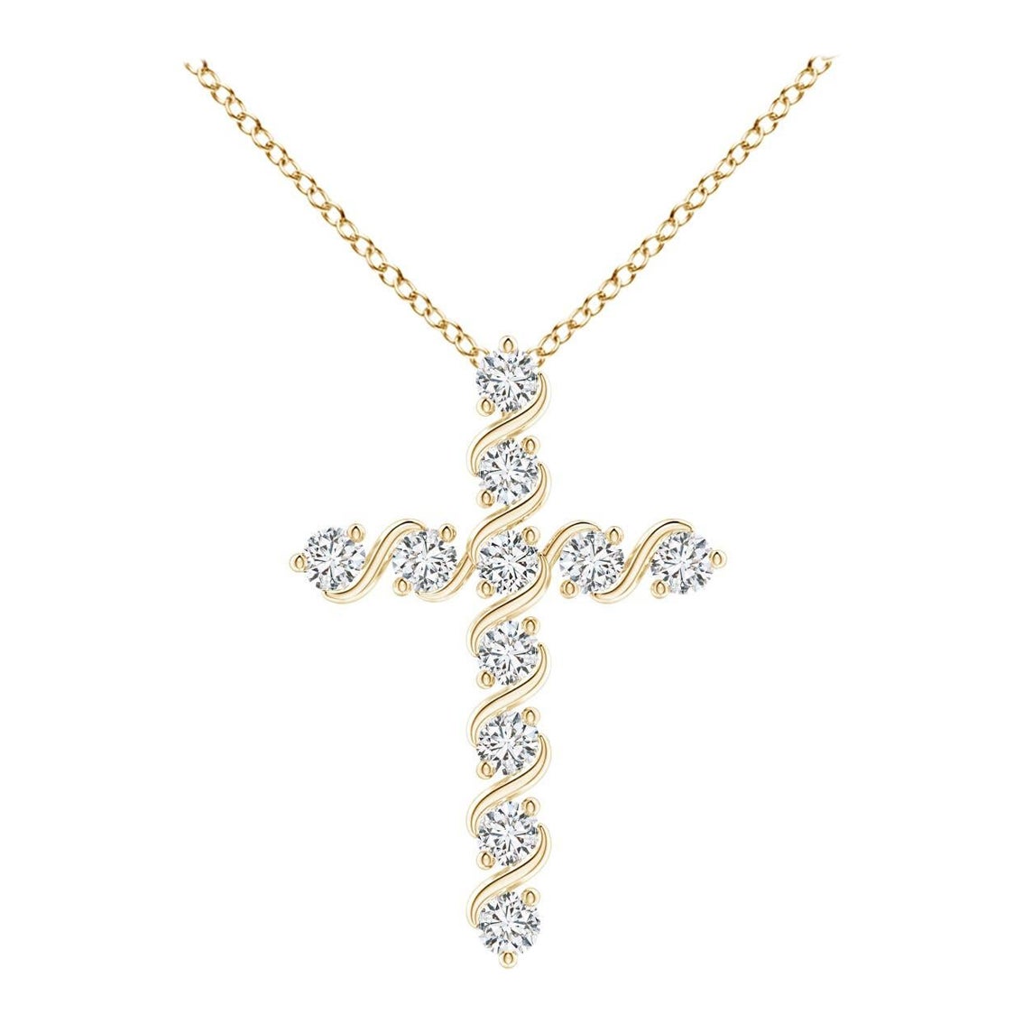 Angara Natural Prong und Bar Set Diamant-Kreuz-Anhänger in 14K Gelbgold