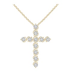 Angara Natural Prong and Bar Set Diamond Cross Pendant in 14K Yellow Gold