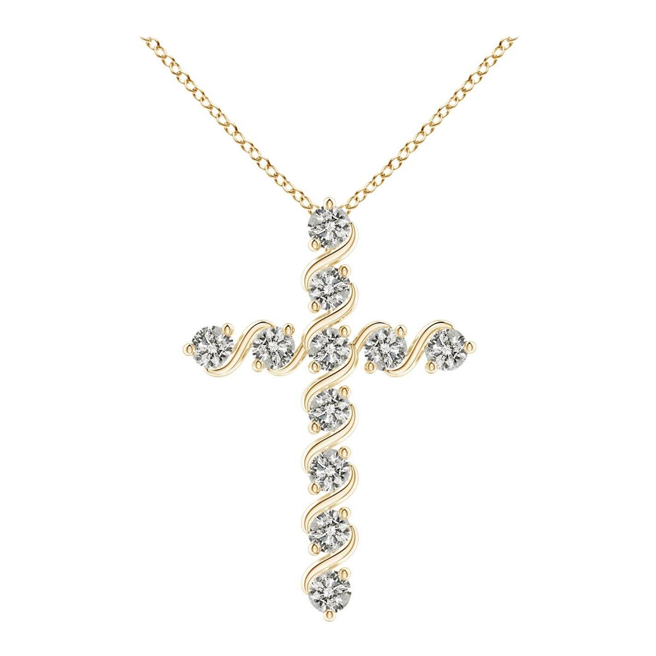 Angara Natural Prong and Bar Set Diamond Cross Pendant in 14K Yellow Gold