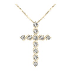 Angara Natural Prong and Bar Set Diamond Cross Pendant in 14K Yellow Gold