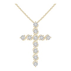 Angara Natural Prong and Bar Set Diamond Cross Pendant in 14K Yellow Gold