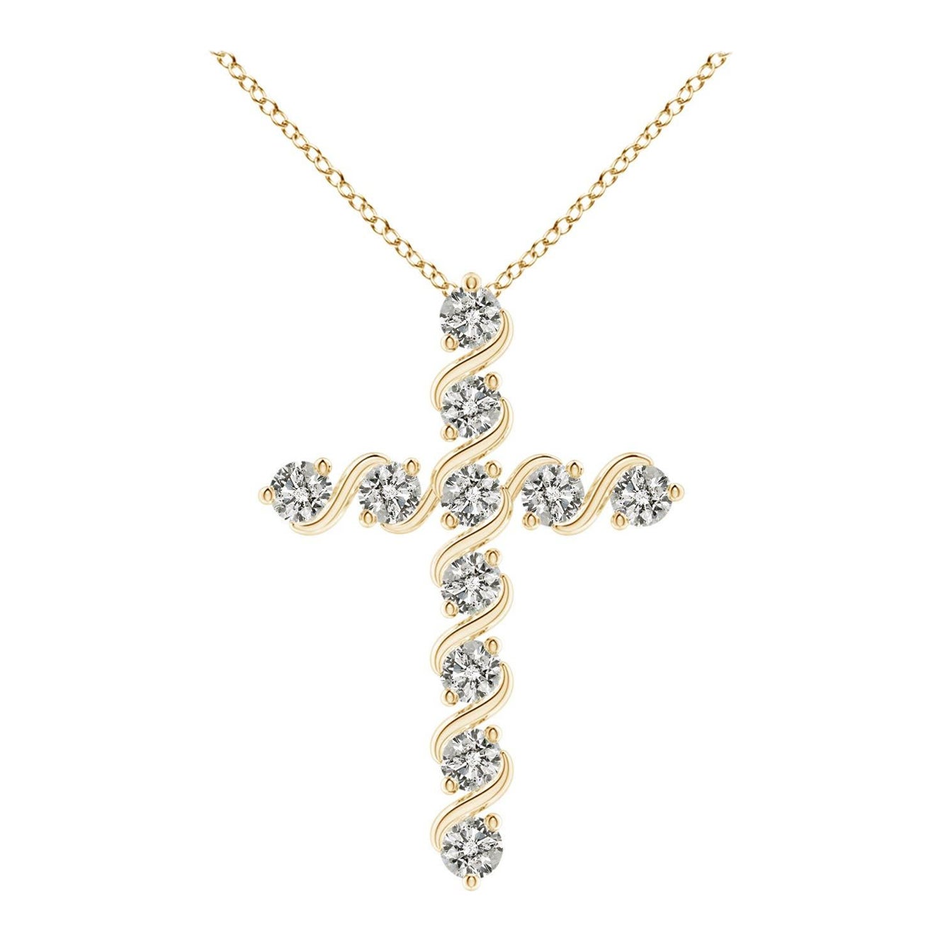 Angara Natural Prong und Bar Set Diamant-Kreuz-Anhänger in 14K Gelbgold