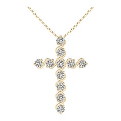 Angara Natural Prong and Bar Set Diamond Cross Pendant in 14K Yellow Gold