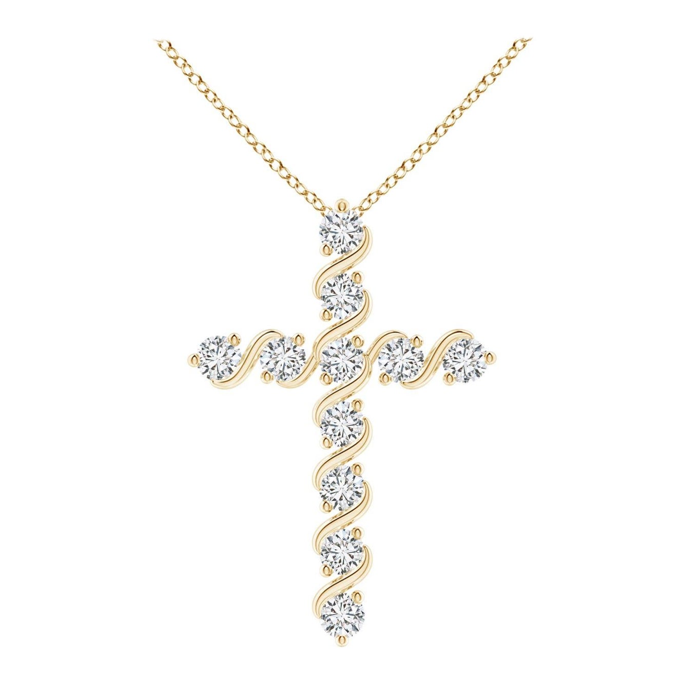 Angara Natural Prong and Bar Set Diamond Cross Pendant in 14K Yellow Gold