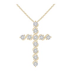 Angara Natural Prong and Bar Set Diamond Cross Pendant in 14K Yellow Gold