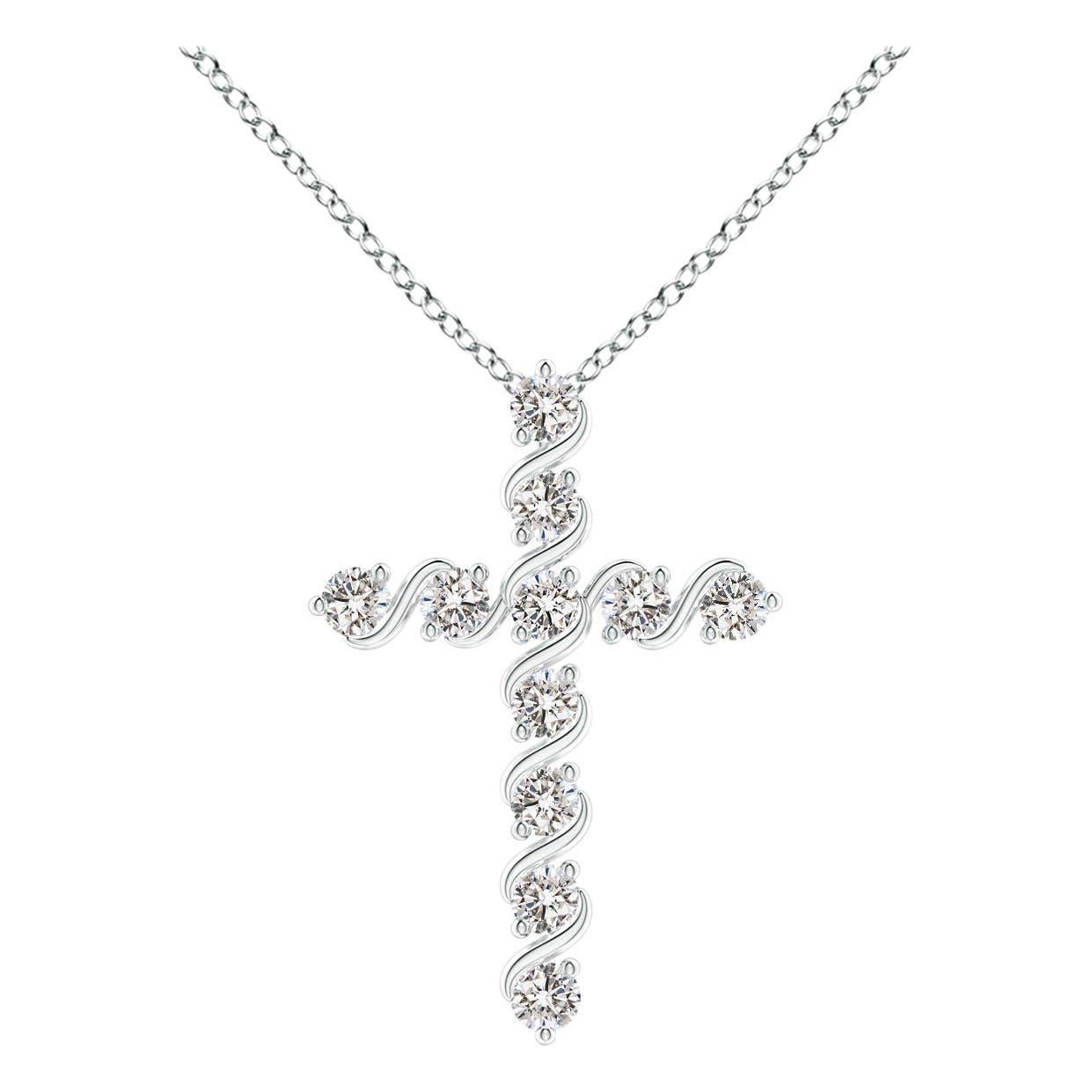Angara Natural Prong und Bar Set Diamond Cross Anhänger in Platin für Frauen