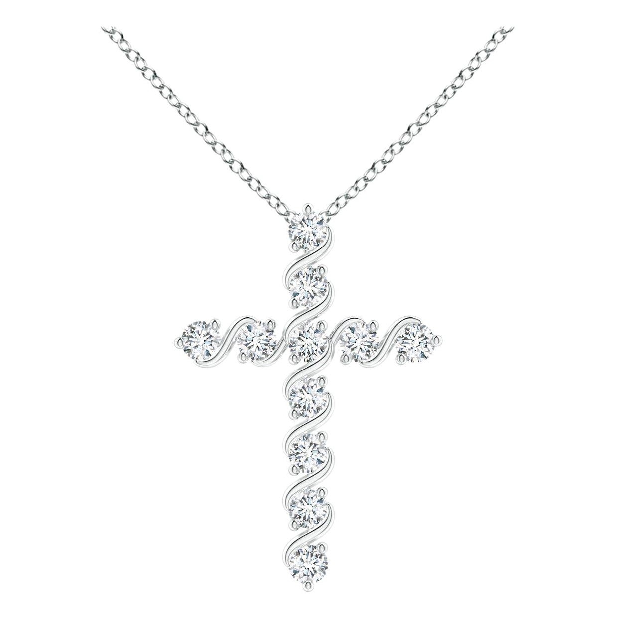 Angara Natural Prong und Bar Set Diamond Cross Anhänger in Platin für Frauen