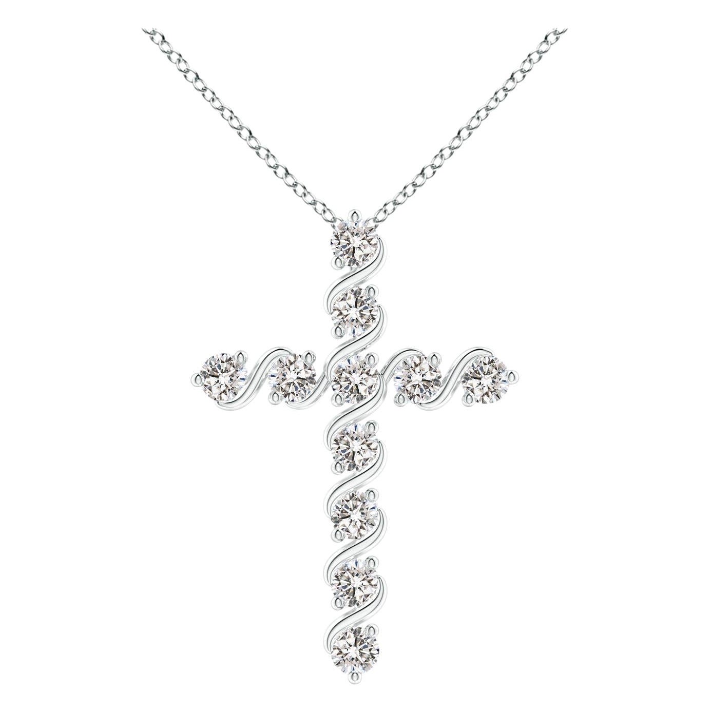 Angara Natural Prong und Bar Set Diamond Cross Anhänger in Platin für Frauen