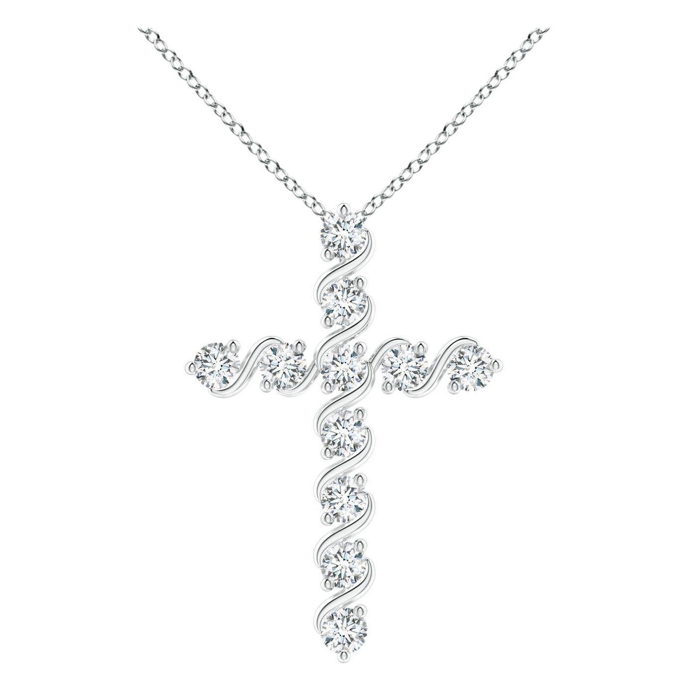 Angara Natural Prong und Bar Set Diamond Cross Anhänger in Platin für Frauen