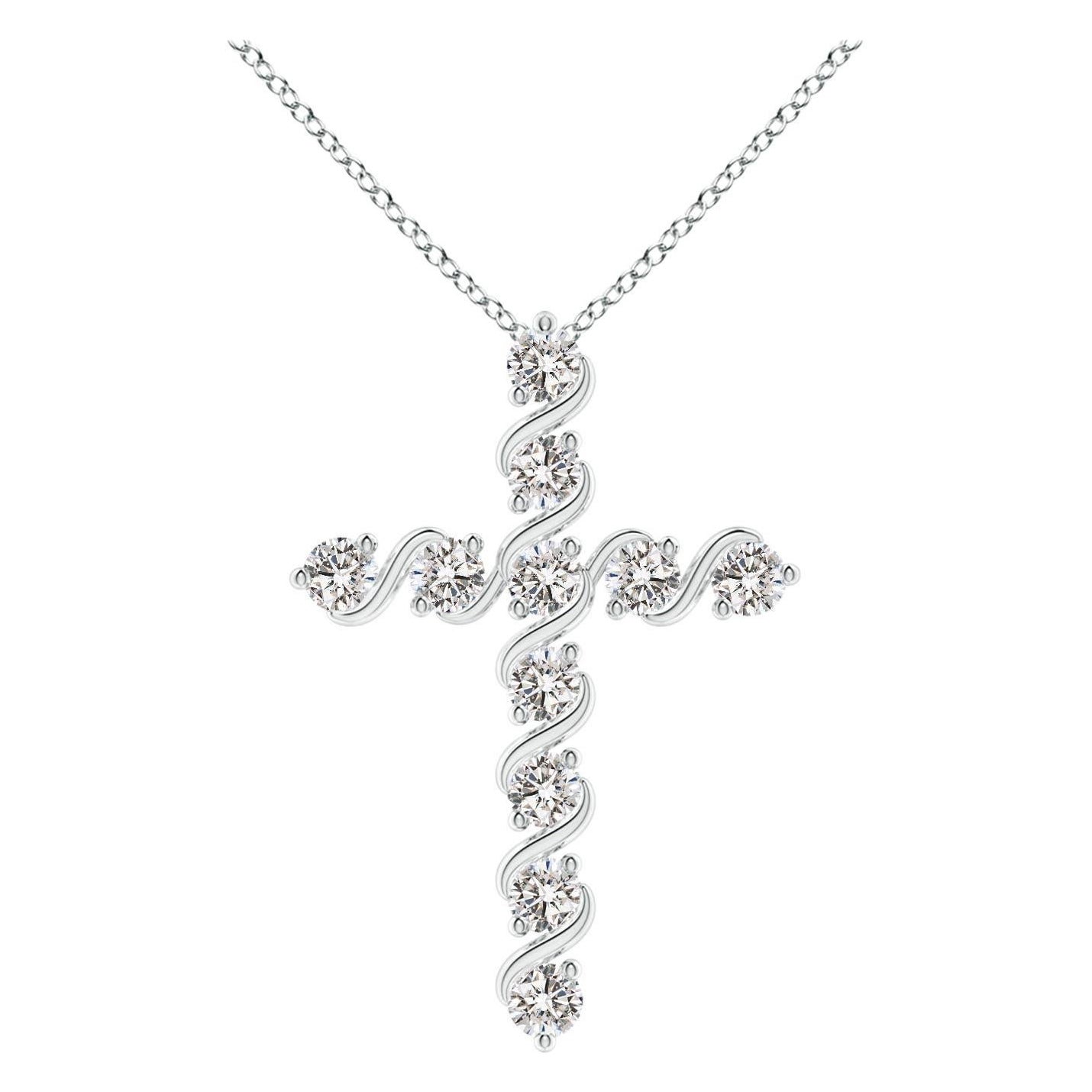 Angara Natural Prong und Bar Set Diamond Cross Anhänger in Platin für Frauen