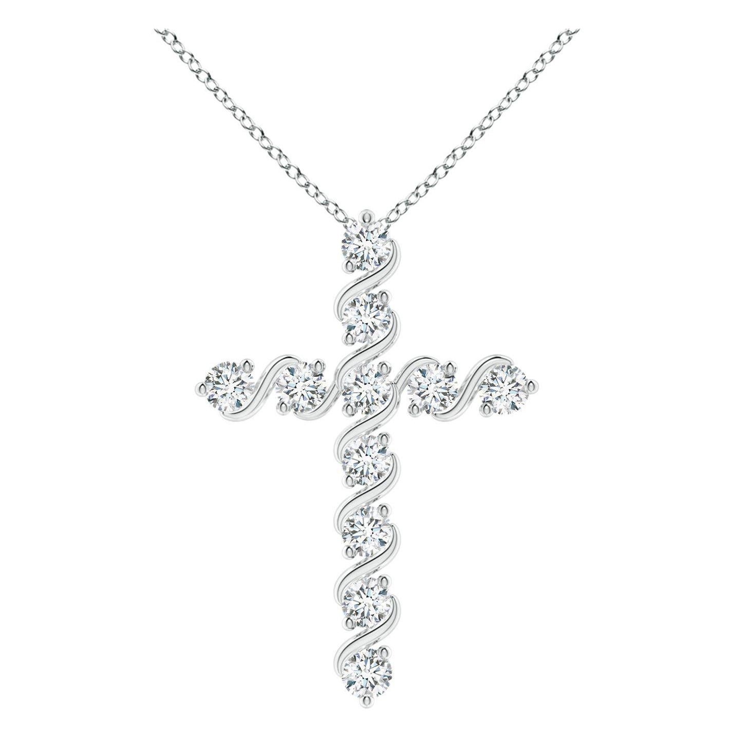 Angara Natural Prong und Bar Set Diamond Cross Anhänger in Platin für Frauen