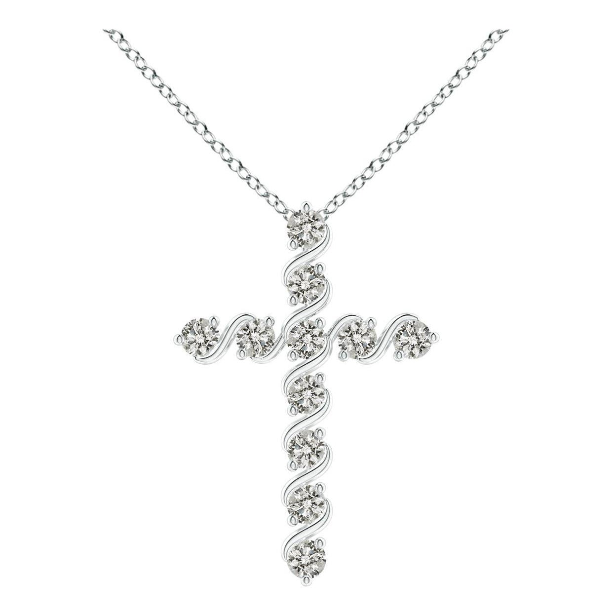 Pendentif croix en diamant naturel Angara en platine, serti clos et barrettes pour femme en vente