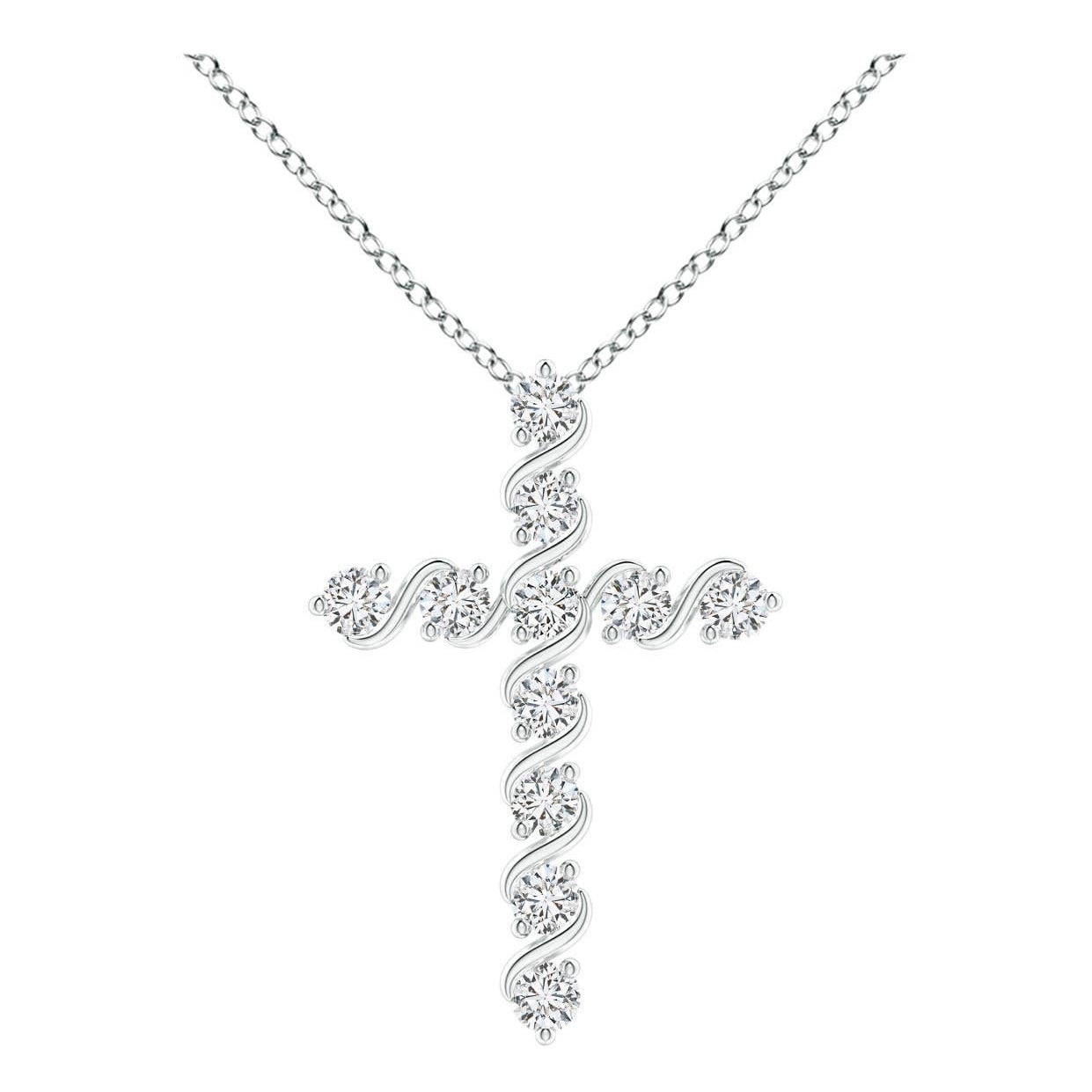 Angara Natural Prong und Bar Set Diamond Cross Anhänger in Platin für Frauen