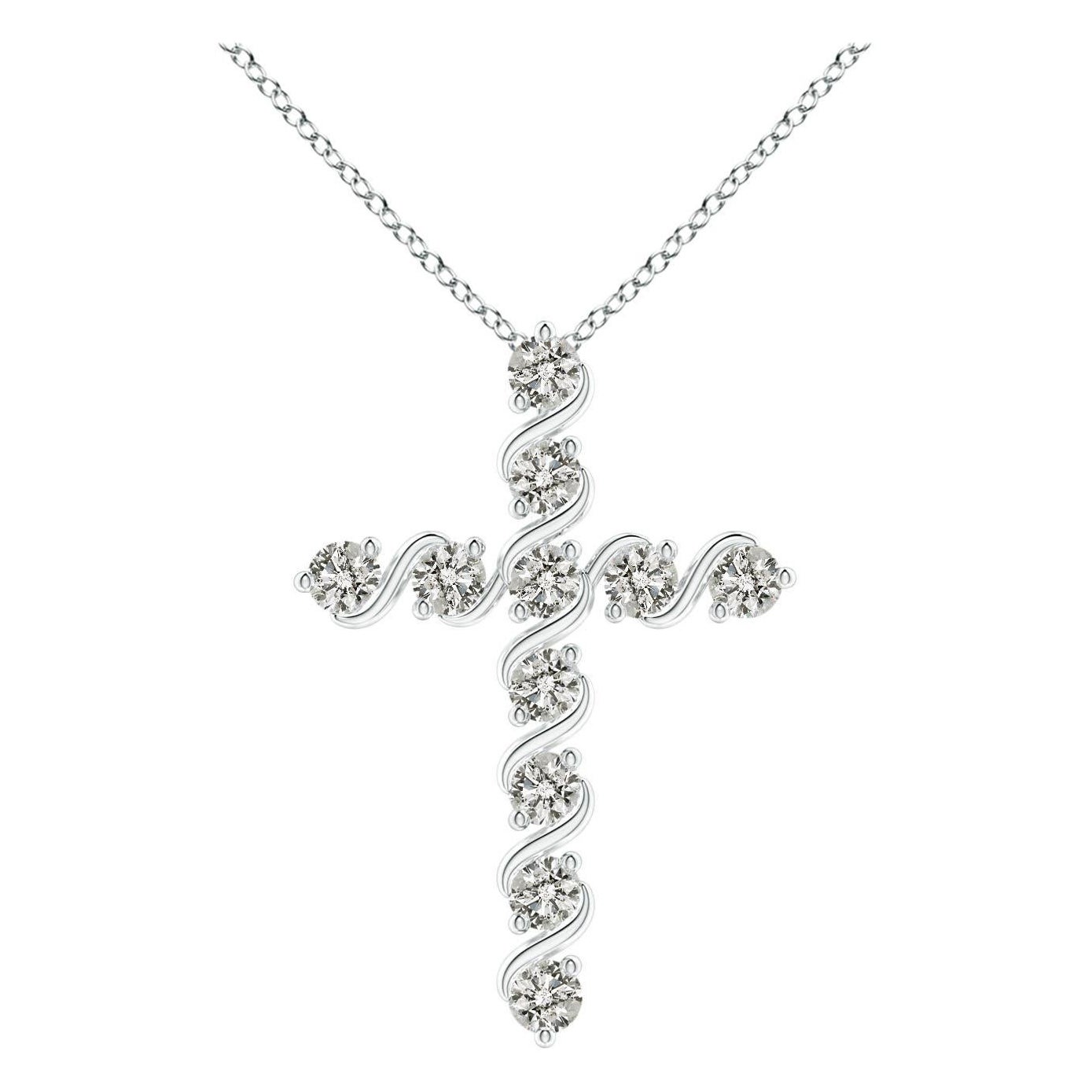 Angara Natural Prong und Bar Set Diamond Cross Anhänger in Platin für Frauen