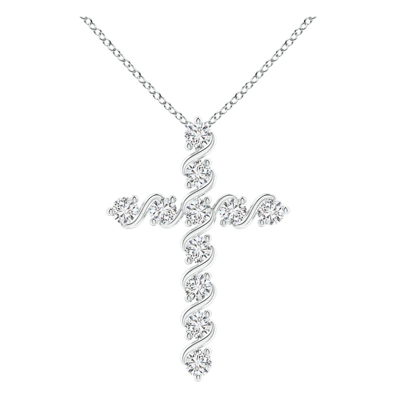 Angara Natural Prong und Bar Set Diamond Cross Anhänger in Platin für Frauen