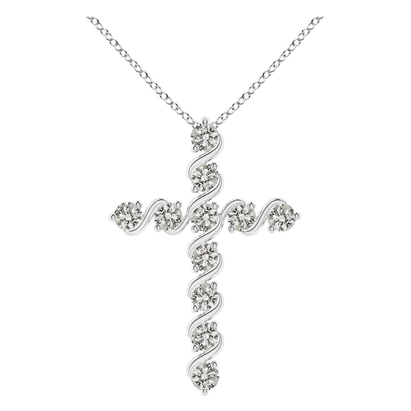 Angara Natural Prong und Bar Set Diamond Cross Anhänger in Platin für Frauen