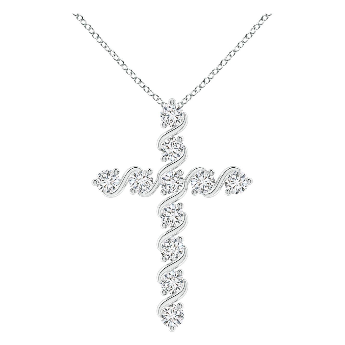 Angara Natural Prong und Bar Set Diamond Cross Anhänger in Platin für Frauen
