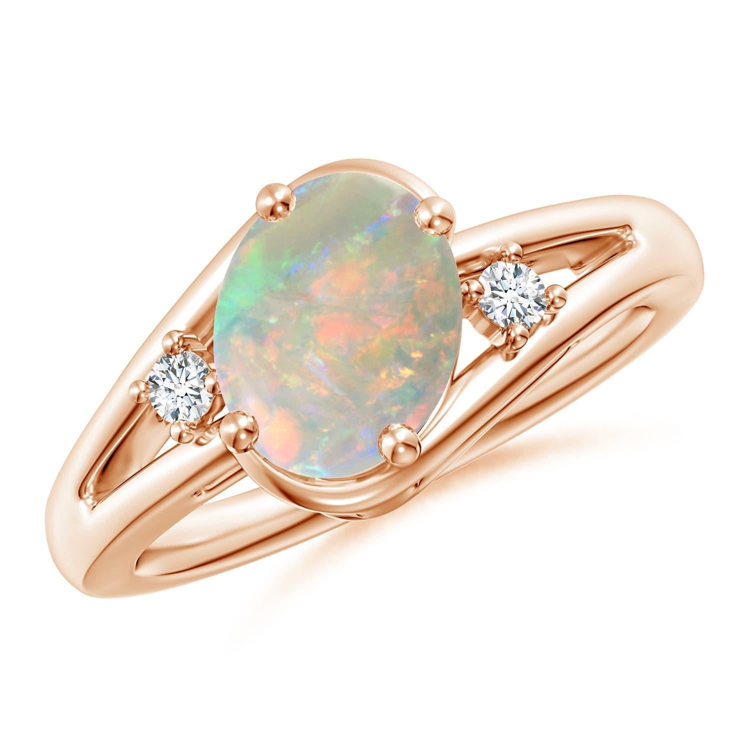 Angara Natural Prong-Set 1.1 ct Opal and Diamond Split Shank Ring in 14K Gold For Sale 4