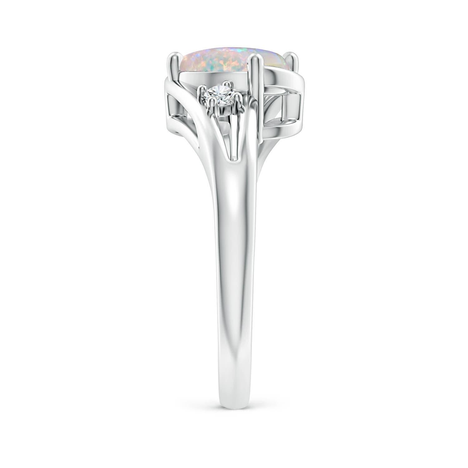 Women's Angara Natural Prong-Set 1.1 ct Opal and Diamond Split Shank Ring in 14K Gold For Sale