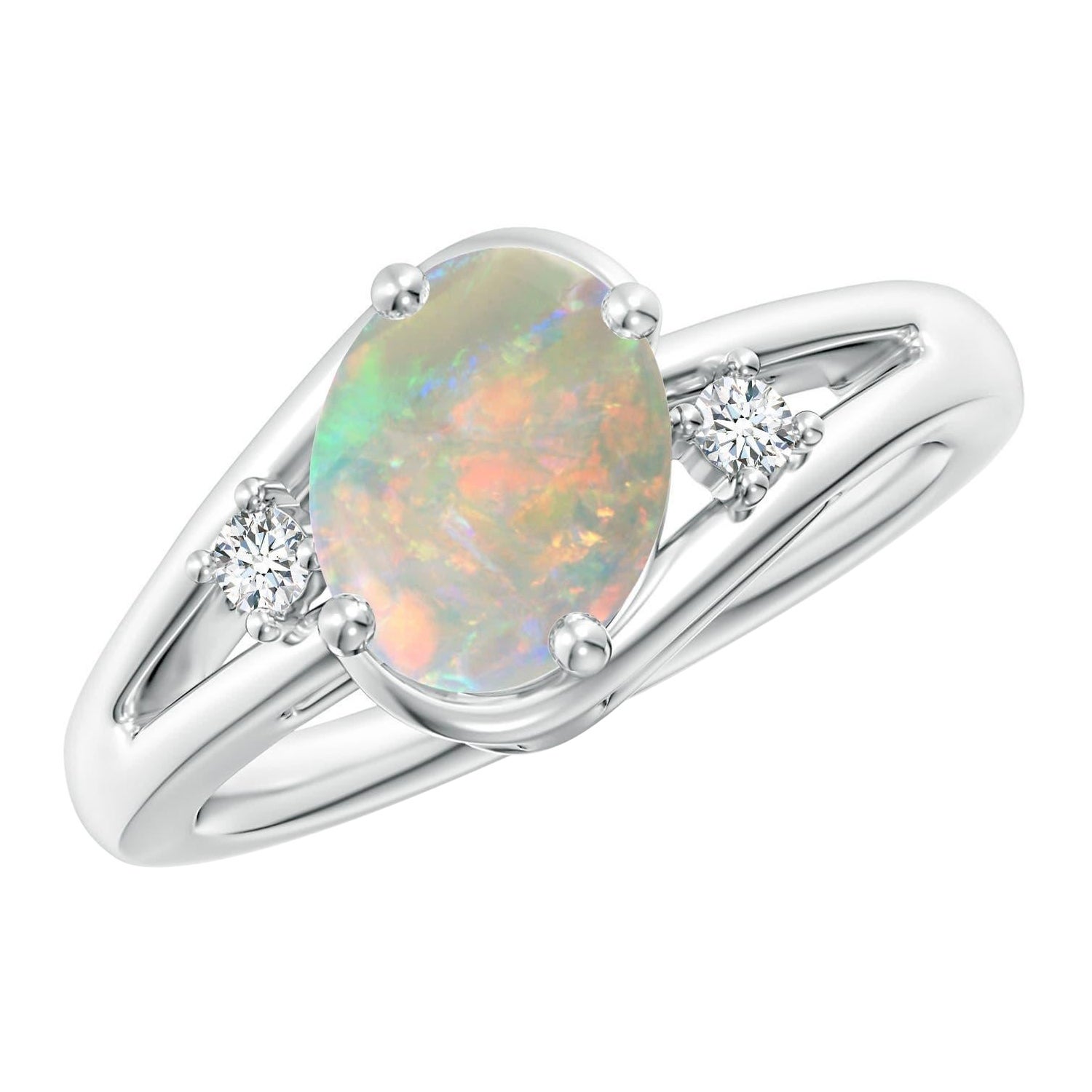 Angara Natural Prong-Set 1.1 ct Opal and Diamond Split Shank Ring in 14K Gold For Sale