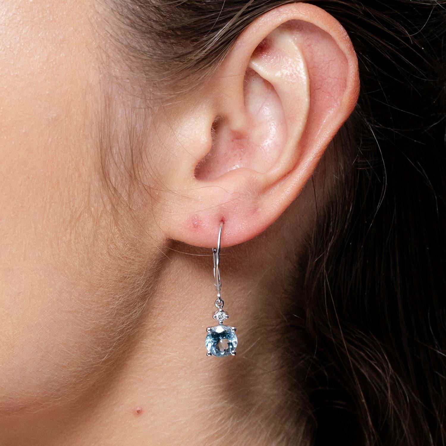 Angara Natural Prong-Set 2,24ct Aquamarin Leverback Dangle-Ohrringe in 14K Gold (Moderne) im Angebot