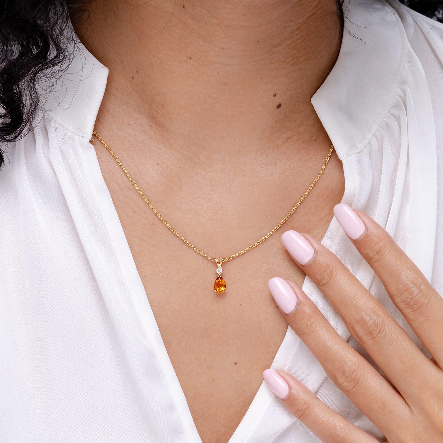 Pear Cut Angara Natural Prong-Set Citrine Teardrop Pendant with Diamond in 14K Solid Gold For Sale